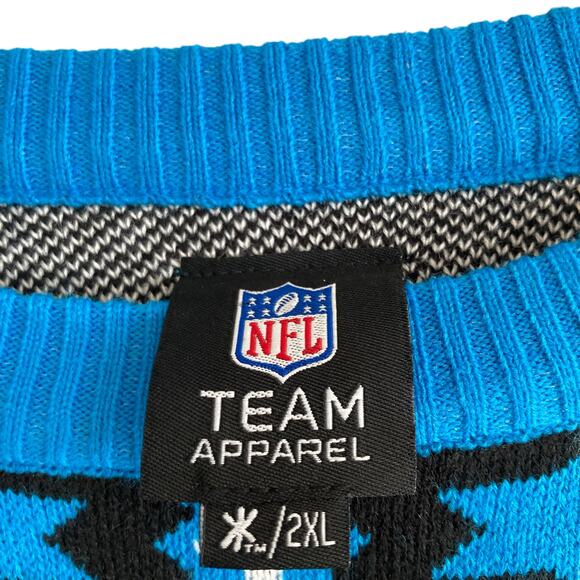 NWT NFL Carolina Panthers Blue Black Argyle Logo Ugly Christmas Sweater Size 2XL - Picture 7 of 16
